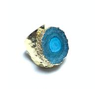 Natural Crystal Agate Ring - Raw White Crystal Slice with Gold Trim, Unique Agate Ring for Women, Spiritual and Healing Jewelry(Green)