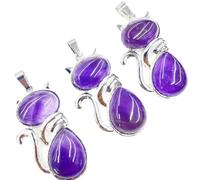 Natural crystal agate semi-precious stone cat animal fashion personality inlaid amethyst pendant necklace jewelry spring and autumn women's model - random one,amethyst,One size