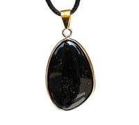 Natural Crystal Amethyst Water Drop Pendant with Gold-Edged Tiger Eye and Lapis Lazuli Rough Stone Necklace(Obsidian)
