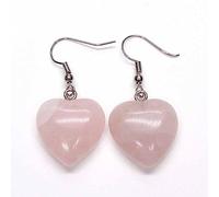 Natural Crystal Amethysts Rose Pink Quartz Heart Shape Dangle Hook Stone Earring for Women,Rose Quartz