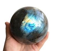 Natural Crystal Ball Orange Moonstone Polished Divination Ball Decorative Sphere with Wooden Stand Healing Crystal Ball Healing Stone (50-60mm, Labradorite)