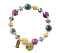 Natural Crystal Beaded Bracelet Amethyst Agate Lucky Heart Charm Pendant Feng Shui Gilded Muti-Gem Bracelet Talisman for Femininity Women Girls Love Good Luck Prosperity Meditation Yoga Cinnabar