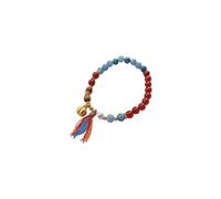 Natural Crystal Bracelet Red Agate and Aquamarine Traditional Style Bead Bracelet Tassel Pendant Handcrafted Jewellery Gift for Women,A