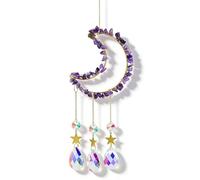 Natural Crystal Chip Moon Suncatcher Wind Chime Hanging Decor, Crescent Moon Garden Sun Catcher with Prism Pendant for Window Room Patio Gift for Women Men (1pc)(Amethyst)