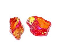 Natural Crystal Chips Rainbow Ornaments Raw Stones Specimens Electroplated Colors 100g 2-4 Pieces(Rot)