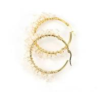 Natural Crystal Chips Wire Wrapped Round Circle Earrings Stone Gravel Jewelry-Clear Quartz (Synthesis)-1 Pair