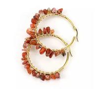 Natural Crystal Chips Wire Wrapped Round Circle Earrings Stone Gravel Jewelry-Red Agate-1 Pair