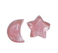 Natural Crystal Crescent Moon & Star Stones - Polished Gemstone Charms for Crafts, Multi-Color Assortment, No Holes(Blue Aventurine)(Watermelon Red)