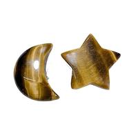 Natural Crystal Crescent Moon & Star Stones - Polished Gemstone Charms for Crafts, Multi-Color Assortment, No Holes(Tiger Eye)