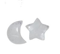 Natural Crystal Crescent Moon & Star Stones - Polished Gemstone Charms for Crafts, Multi-Color Assortment, No Holes(Clear Quartz)