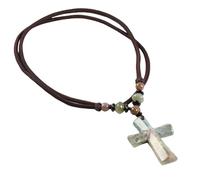 Natural Crystal Cross Necklace for Men Women Faith Pendant Chain Handwoven Rope Cord Adjustable Natural Gemstone Reiki Jewellery Gift Indian Agate Necklace