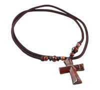 Natural Crystal Cross Necklace for Men Women Faith Pendant Chain Handwoven Rope Cord Adjustable Natural Gemstone Reiki Jewellery Gift Red Vein Necklace