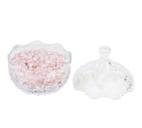 Natural Crystal Crushed Stone Set and Glass Bowls, Clear Quartz, Rose Quartz, Citrine, and Purple Crystals for Meditation, Yoga, Jewelry Making, Home décor (Pink, 400g)