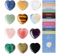 Natural Crystal Gemstone Set,12 Pcs Mixed Polished Pocket Stones,Heart & Thumb Shaped Decorative Rocks,Reiki Meditation Yoga Spiritual Pocket Gemstones,Wedding Favours,Blessing Luck Craft Gifts