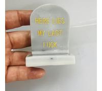 Natural Crystal Hand-Carved Tombstone, Here Lies My Last F*cK Personalized Outdoor Memorial Plaques Grave Marker Decor