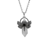 Natural Crystal Hexagonal Pointed Gemstone Necklace,Obsidian Butterfly Point Stone Pendant with Silver Chain Choker Novelty Jewelry for Women Men White Crystal