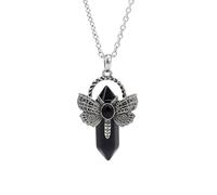 Natural Crystal Hexagonal Pointed Gemstone Necklace,Obsidian Butterfly Point Stone Pendant with Silver Chain Choker Novelty Jewelry for Women Men Black Obsidian