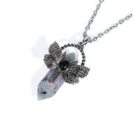Natural Crystal Hexagonal Pointed Gemstone Necklace,Obsidian Butterfly Point Stone Pendant with Silver Chain Choker Novelty Jewelry for Women Men Labradorite