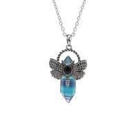 Natural Crystal Hexagonal Pointed Gemstone Necklace,Obsidian Butterfly Point Stone Pendant with Silver Chain Choker Novelty Jewelry for Women Men Fluorite