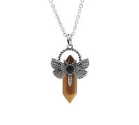 Natural Crystal Hexagonal Pointed Gemstone Necklace,Obsidian Butterfly Point Stone Pendant with Silver Chain Choker Novelty Jewelry for Women Men Tiger Eye