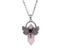 Natural Crystal Hexagonal Pointed Gemstone Necklace,Obsidian Butterfly Point Stone Pendant with Silver Chain Choker Novelty Jewelry for Women Men Rose Quartz