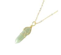 Natural Crystal Hexagonal Pointed Gemstone Pendant Necklace for Women Men|Wire Wrap Charm with Gold Chain Chork Meditation Energy Amulet Jewelry Gifts Aventurine