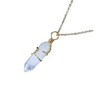 Natural Crystal Hexagonal Pointed Gemstone Pendant Necklace for Women Men|Wire Wrap Charm with Gold Chain Chork Meditation Energy Amulet Jewelry Gifts White Crystal