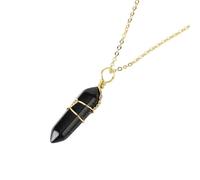 Natural Crystal Hexagonal Pointed Gemstone Pendant Necklace for Women Men|Wire Wrap Charm with Gold Chain Chork Meditation Energy Amulet Jewelry Gifts Blue Sand