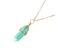 Natural Crystal Hexagonal Pointed Gemstone Pendant Necklace for Women Men|Wire Wrap Charm with Gold Chain Chork Meditation Energy Amulet Jewelry Gifts Turquoise
