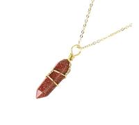 Natural Crystal Hexagonal Pointed Gemstone Pendant Necklace for Women Men|Wire Wrap Charm with Gold Chain Chork Meditation Energy Amulet Jewelry Gifts Brown Sand