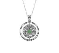Natural Crystal Holder Necklace,Magic Amulet Double Ring Pendent with Silver Chain,Pentagram Pentacle Charm Necklace for Women Men Aventruine
