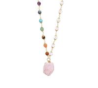Natural Crystal Irregular Pendant Necklace for Women Men|Copper Wire Wrap Gemstone Bead Charm with 7 Chakra Chain Meditation Energy Amulet Choker Jewelry Gifts Rose Quartz