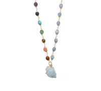 Natural Crystal Irregular Pendant Necklace for Women Men|Copper Wire Wrap Gemstone Bead Charm with 7 Chakra Chain Meditation Energy Amulet Choker Jewelry Gifts Aquamarine