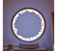 Natural Crystal Lamp, Three Light Modes, Adjustable Brightness, USB Port Power Supply (White Round White Crystal)