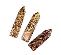 Natural Crystal Leopard Print Single-Point Hexagonal Column, Raw Polished Energy Stone, Approx. 3.15-3.94 in