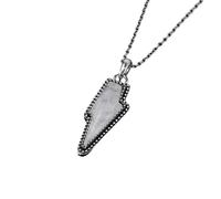 Natural Crystal Lightning Pendant Necklace,Punk Pendent with Silver Chain,Polished Gemstone Choker Gifts for Women Men Birthday White Crystal