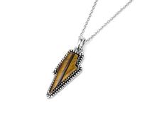 Natural Crystal Lightning Pendant Necklace,Punk Pendent with Silver Chain,Polished Gemstone Choker Gifts for Women Men Birthday Tiger Eye