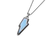Natural Crystal Lightning Pendant Necklace,Punk Pendent with Silver Chain,Polished Gemstone Choker Gifts for Women Men Birthday Opal