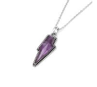Natural Crystal Lightning Pendant Necklace,Punk Pendent with Silver Chain,Polished Gemstone Choker Gifts for Women Men Birthday Amethyst