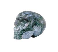 Natural Crystal Moss Agate Skull Figurine, Handcrafted Gemstone Skull Sculpture for Energy Healing and Home Decor