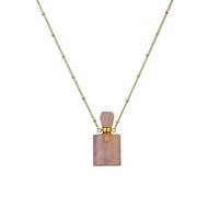 Natural Crystal Necklace Aromatherapy Bottle Pendant - Gemstone Perfume Bottle Essential Oil Diffuser Reiki Healing Jewelry Gifts for Women Men Rose Quartz