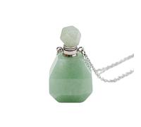 Natural Crystal Necklace Bottle Pendant - Gemstone Chain with Perfume Bottle Essential Oil Diffuser Reiki Healing Jewelry Gifts for Women Men Aventurine Silver Chain