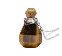 Natural Crystal Necklace Bottle Pendant - Gemstone Chain with Perfume Bottle Essential Oil Diffuser Reiki Healing Jewelry Gifts for Women Men Tiger Eye Stone Silver Chain