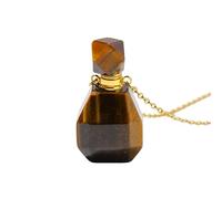 Natural Crystal Necklace Bottle Pendant - Gemstone Chain with Perfume Bottle Essential Oil Diffuser Reiki Healing Jewelry Gifts for Women Men Tiger Eye Stone Gold Chain