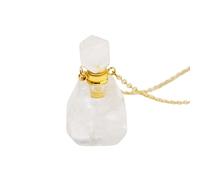 Natural Crystal Necklace Bottle Pendant - Gemstone Chain with Perfume Bottle Essential Oil Diffuser Reiki Healing Jewelry Gifts for Women Men White Crystal Gold Chain