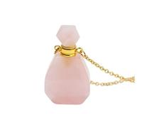 Natural Crystal Necklace Bottle Pendant - Gemstone Chain with Perfume Bottle Essential Oil Diffuser Reiki Healing Jewelry Gifts for Women Men Rose Quartz Gold Chain