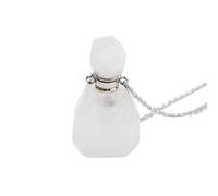 Natural Crystal Necklace Bottle Pendant - Gemstone Chain with Perfume Bottle Essential Oil Diffuser Reiki Healing Jewelry Gifts for Women Men White Crystal Silver Chain