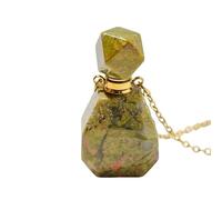 Natural Crystal Necklace Bottle Pendant - Gemstone Chain with Perfume Bottle Essential Oil Diffuser Reiki Healing Jewelry Gifts for Women Men Golden Chalice Chain