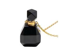 Natural Crystal Necklace Bottle Pendant - Gemstone Chain with Perfume Bottle Essential Oil Diffuser Reiki Healing Jewelry Gifts for Women Men Obsidian Gold Chain