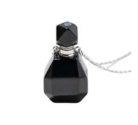 Natural Crystal Necklace Bottle Pendant - Gemstone Chain with Perfume Bottle Essential Oil Diffuser Reiki Healing Jewelry Gifts for Women Men Obsidian Silver Chain